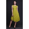 thumbnail image 3 of Bimba Yellow Stencil Leaves Women Casual Sleeveless Floral Print Summer Swing Midi Dress-X-Large, 3 of 6