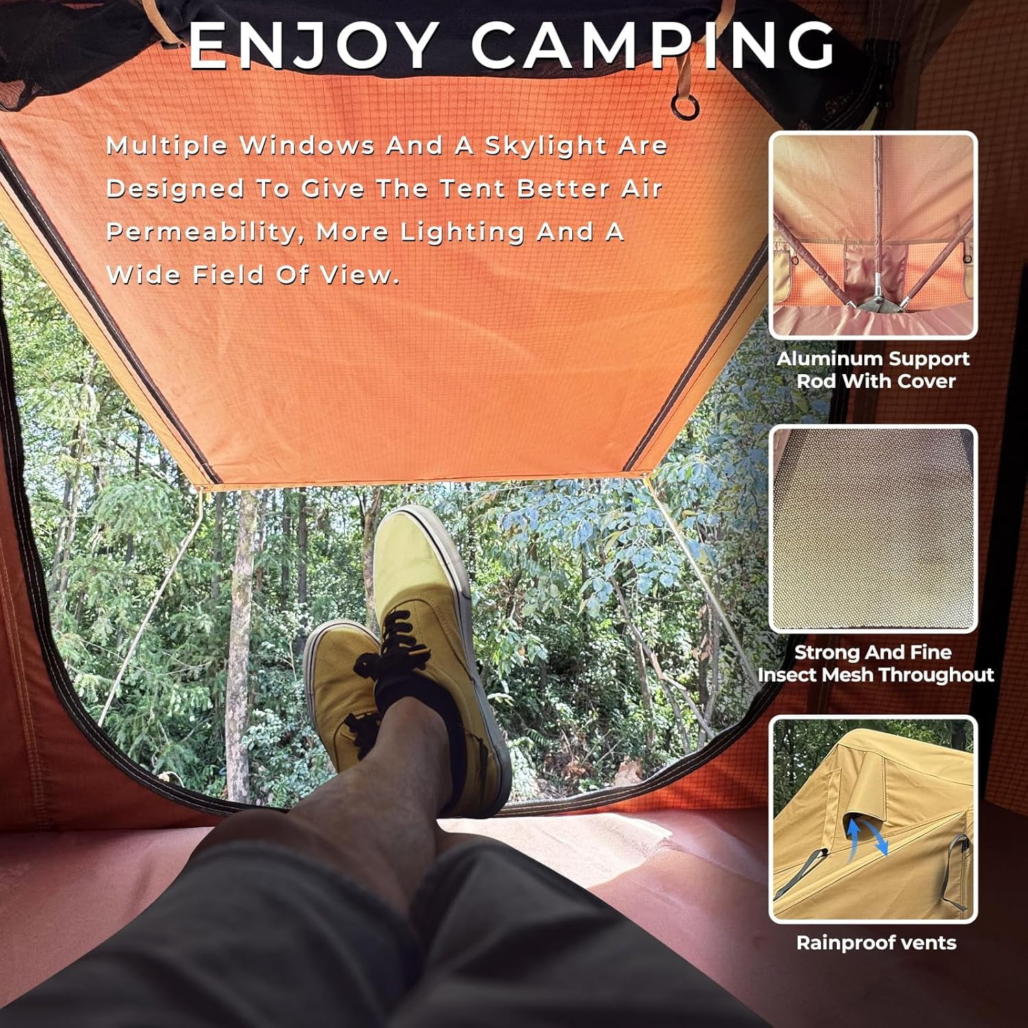 Rooftop Tent, 800D High Density Rip-Stop Waterproof with Telescopic Ladder Thick Mattress & LED Strip Light, 2-3 Person Family Camping roof top Tent for Car Jeep SUV Truck