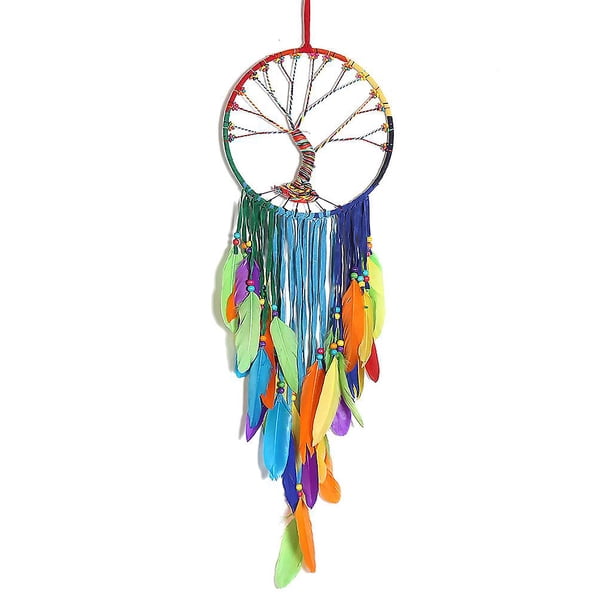 Atrapasueños de árbol de la vida con plumas, atrapasueños hechos a mano, adorno colgante en la pared bohemio, decoración para dormitorio