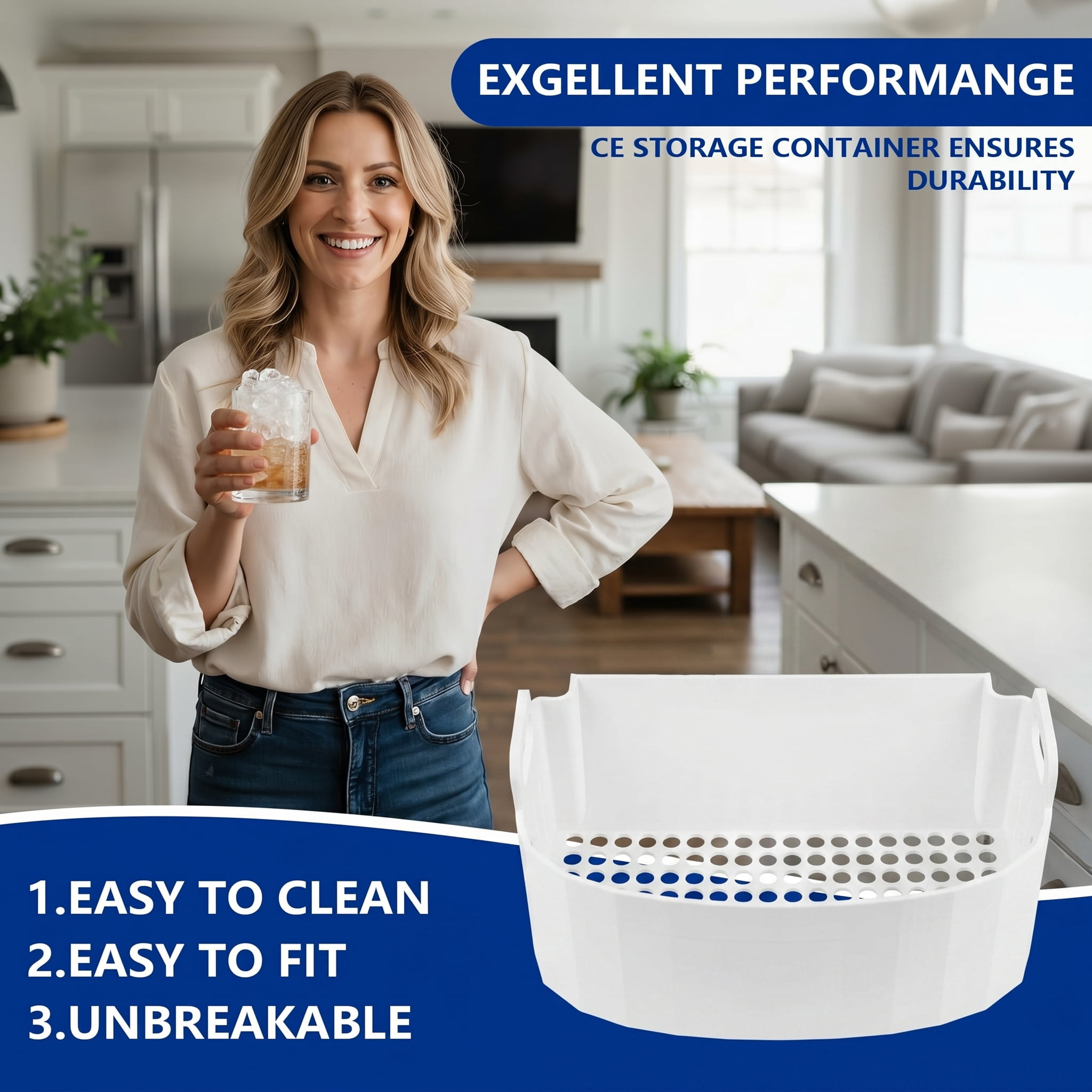 Ice Maker Replacement Basket for Magic Chef Countertop Ice Machine, Removable Ice Storage Bin for Kitchen Home Office Use, White