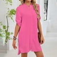 thumbnail image 7 of XAOFW Women's Casual Dresses Classic Solid Color Short Sleeve V Neck Button Down Shirt Dress With Pockets Outdoor Activities Comfortable Stylish, 7 of 7