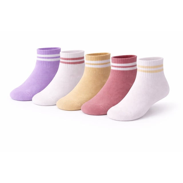 Calceta George para Niña, Tipo Quarter Diseño Rayas Multicolor 5 Pares Talla 7 a 9 años