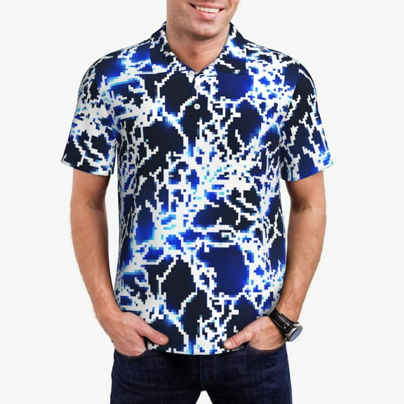 Hirioo Blue Lightning2 for Men’s Polo Shirts Quick Dry Short Sleeve Golf T Shirt Performance Moisture Wicking Casual Workout,Sizes S-4XL-Small