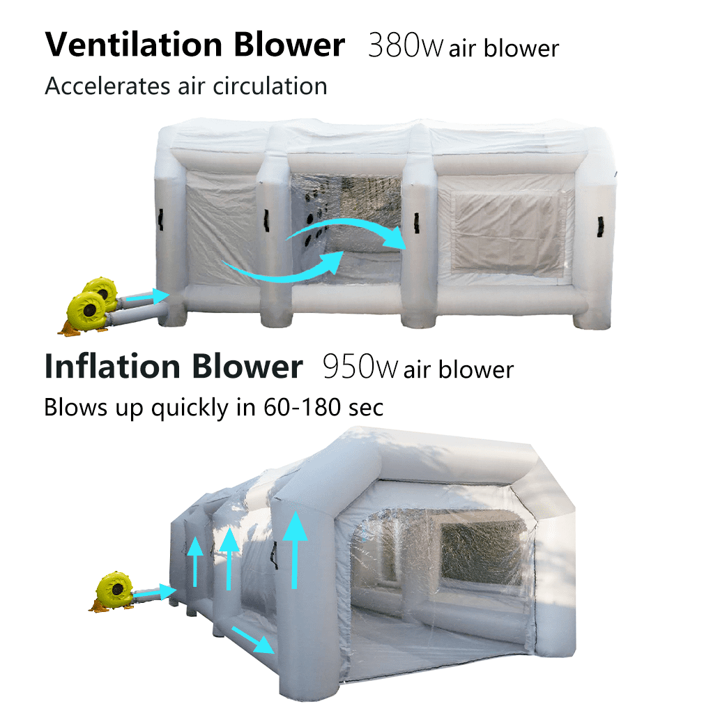 WGIA Portable Inflatable Paint Booth 26x15x10FT with 2 Blowers Inflatable Spray Booth with Air Filter System