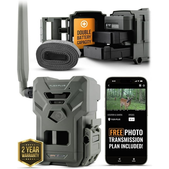 SPYPOINT FLEX-PLUS Cellular Trail Camera, 36MP Photos, 1080p Video w/Sound, GPS, 100' Range, Double the Battery Capacity, 4 Capture Modes
