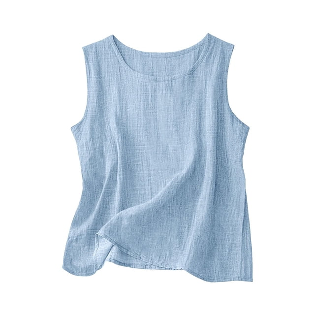 QHFBli Débardeurs en Coton et Lin pour Femmes Confortables pour l'Été Sans Manches Col Rond Chemise Décontractée Blouse Ample