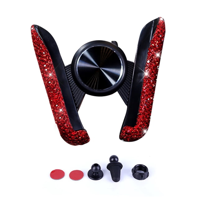 tredstone Car Cell Phone Holder Inside Vehicle-mounted Rhinestones Air Vent Mount Clip Stand Self-adhesive Sticker Support Interior Red