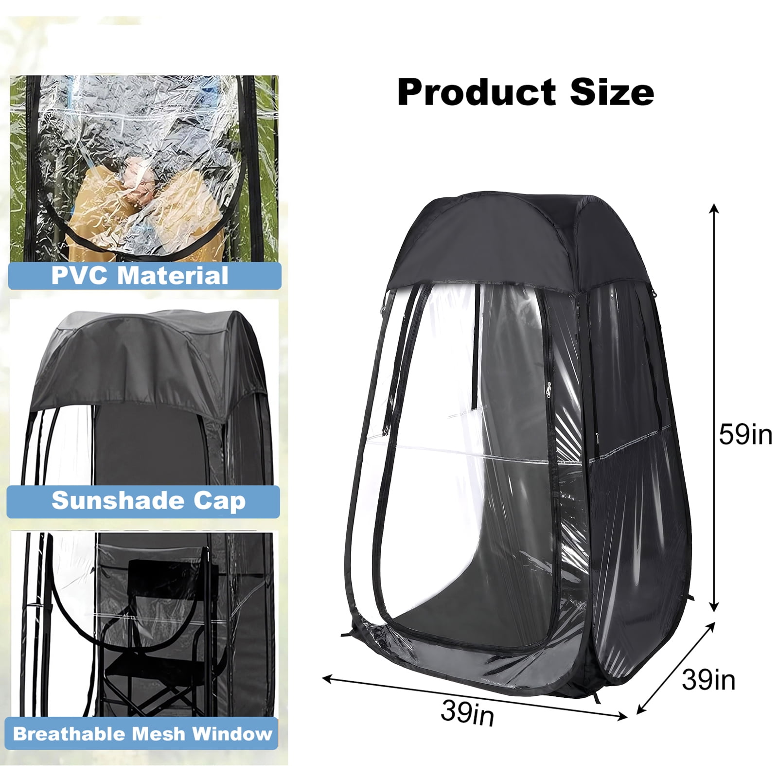 LuckyNote Portable Pop Up Canopy Tent, Instant Shelter for Outdoor Sports Events, Fishing and Camping, Wind and Rain Protection, Black