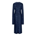 thumbnail image 4 of LYEAA Elegant Dresses for Women Long Sleeve V Neck Glitter Sequin Mesh Long Dress Flowy Dress Solid Color Evening Gown Cocktail Dress Fashion Dress Ruched Dress Blue L, 4 of 5