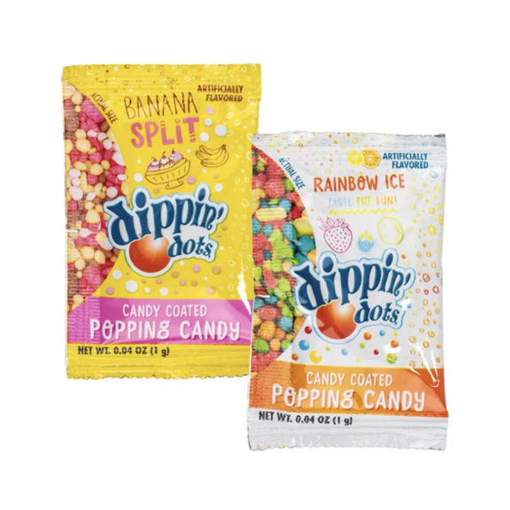Dippin' Dots Popping Candy Banana Split and Rainbow Ice Flavors Candy Coated 2-Pack 0.04 Oz Each