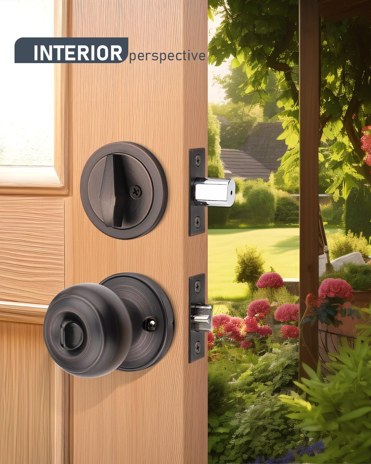 3 Pack Keyed Alike Front Door Knob and Deadbolt Set, Entry Door Locksets with Single Cylinder Deadbolt, Matte Black Flat Round Door Lock Set for Bedroom/Office/Exterior Doors