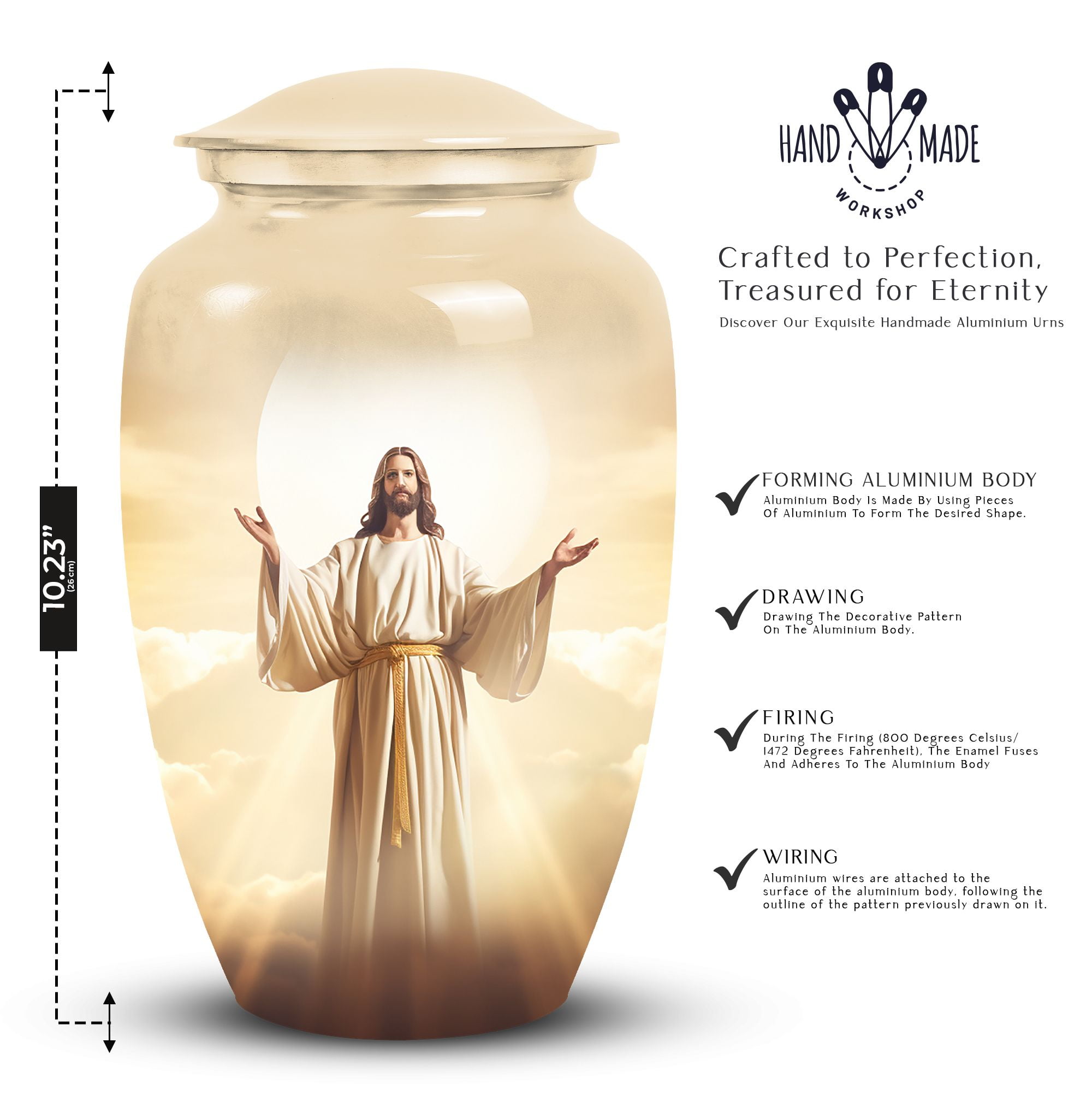 Jesus Christ Small Funeral Urns For Human Ashes Adult Female - Large Burial Urn For Ashes Adult Dad - Handcrafted Decorative Gifts For Unique Combo 10Inch 200Lbs And 3Inch Keepsake