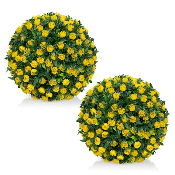 Artificial Boxwood Topiary Ball UV Resistant Weather-proof Hanging Faux Flower Greenery Sphere Outdoor Garden Porch Patio Fake Boxwood Plants Ball