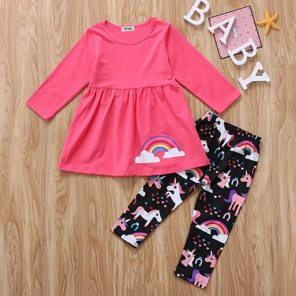 Gupgi Toddler Girl Long Sleeve Rainbow Unicorn Tops Pants,2PC Clothes  Set,2-7T 