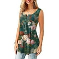 thumbnail image 5 of Summer Saving Wycnly Tank Top for Women Floral Round Neck Sleeveless T Shirts Button Down Loose Flowy Pleated Swing Vest Tunic Green XXL Up to 65% off, 5 of 6