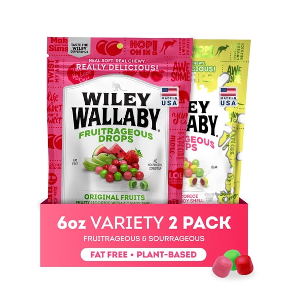 Wiley Wallaby Licorice Candy Drops | Sourrageous and Fruitrageous Drops | 6 Ounce | 2 Pack