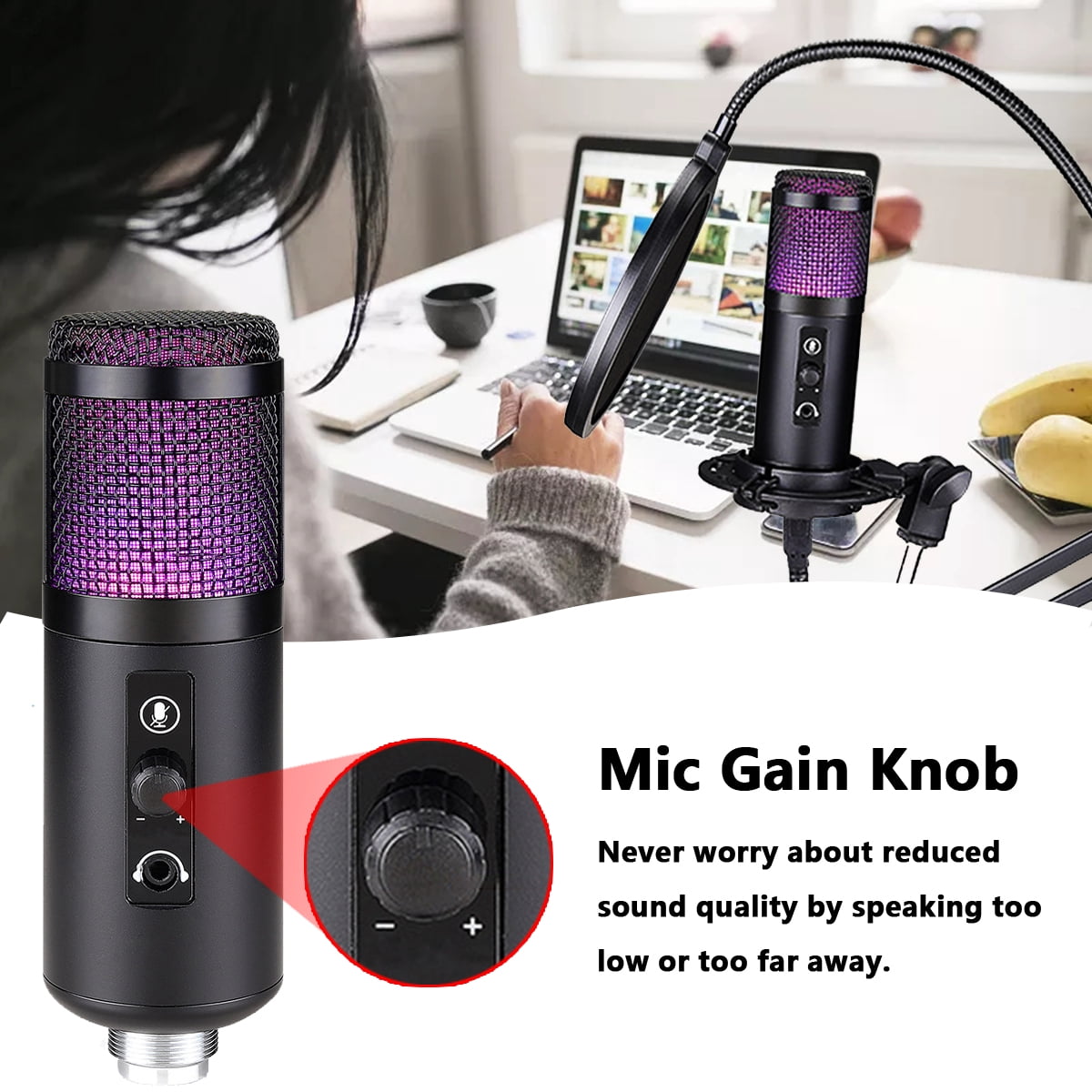 Novashion USB Condenser Cardioid Microphone, Black