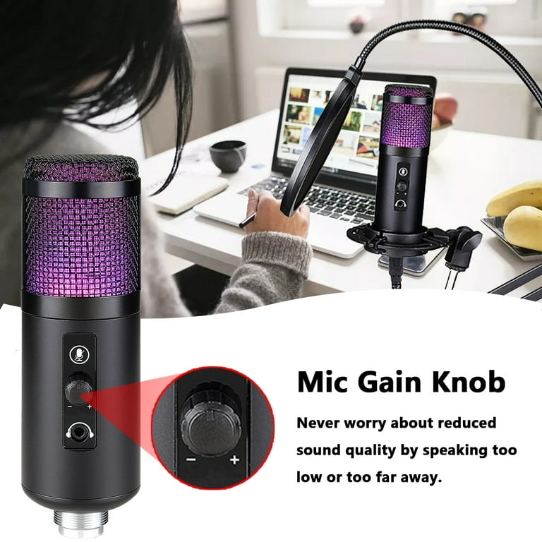 USB Microphone for PC Computer PS4 Cardioid Condenser ASMR Microphone Kit  Metal Podcast Microphone for Streaming Gaming Studio Video Recording