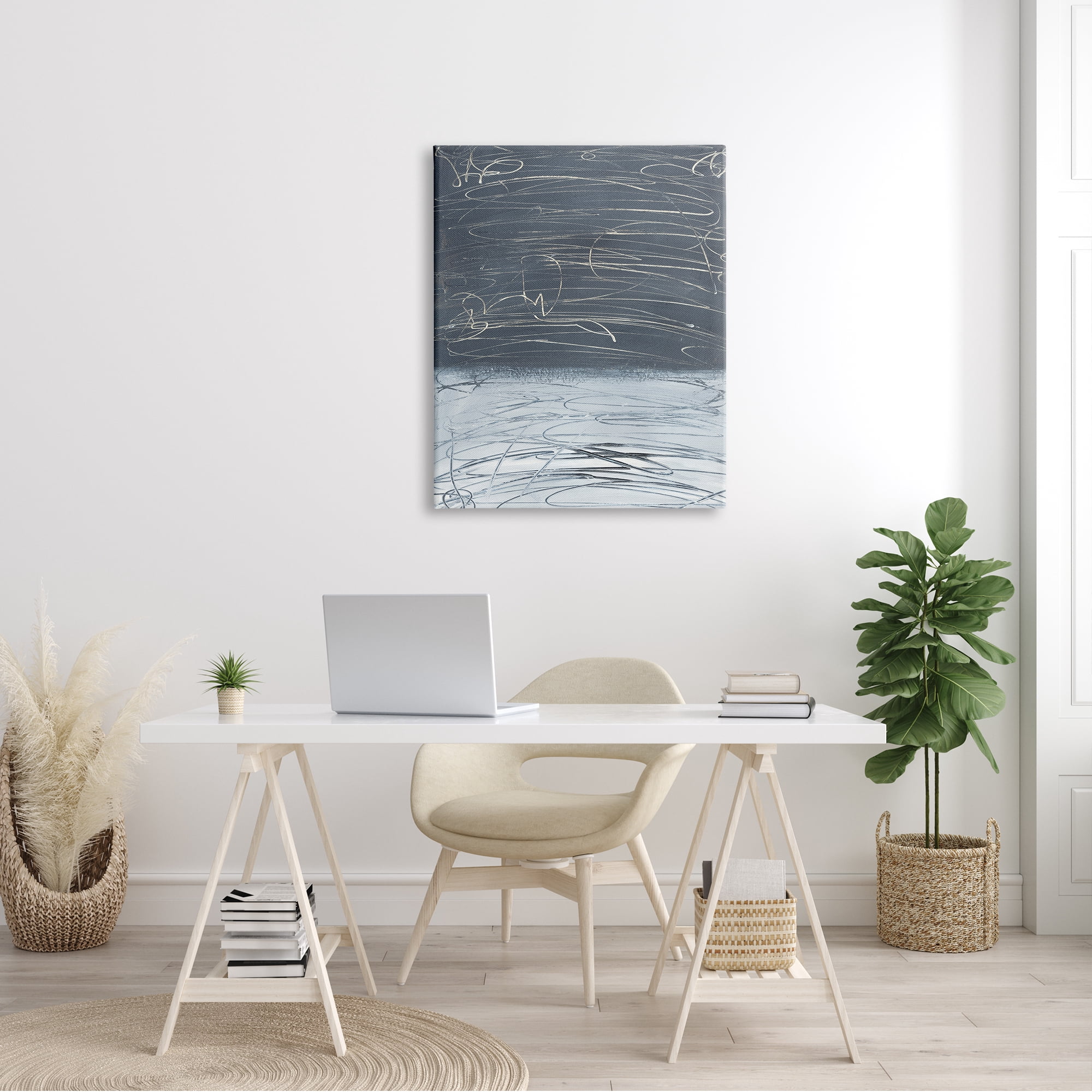 Stupell Industries Modern Grey Abstract Horizon Chaotic Line Scribble Painting, 30 x 40,Design by Bronwyn Baker