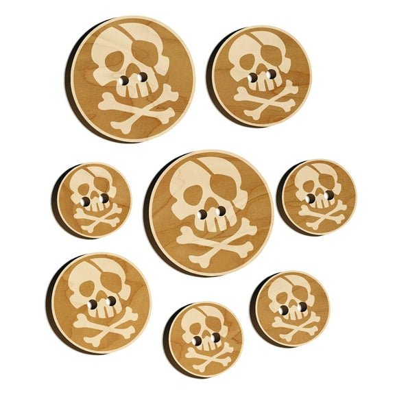Pirate Skull and Crossbones Jolly Roger Wood Buttons for Crochet Knitting Sewing DIY Craft - 1.00 Inch Medium (7pcs)