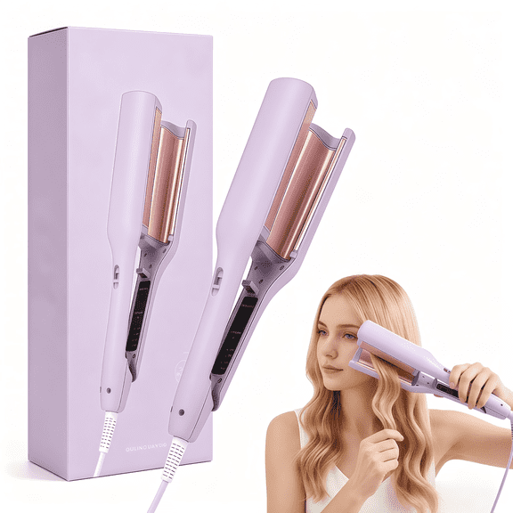 Hair Curler Automatic Curling Iron,Curling Wand with 4 Temperature Settings,Dual Voltage Rotating Wand Curling Iron with Negative Ion Technology Travel Size,Purple