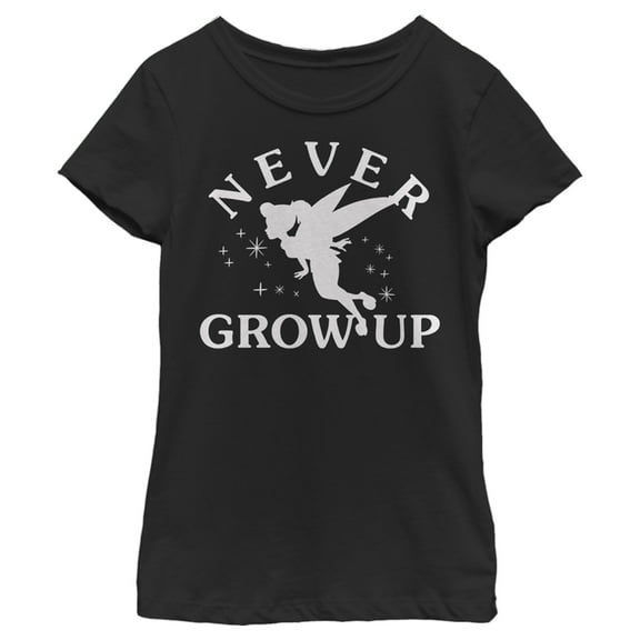 Girl's Peter Pan Tinker Bell Never Grow Up Silhouette  Graphic Tee Black Small