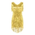thumbnail image 5 of HULIJA Women's Glitter Sequin Tassels Sleeveless Ballroom Latin Tango Samba Salsa Dance Dress Gold L, 5 of 5