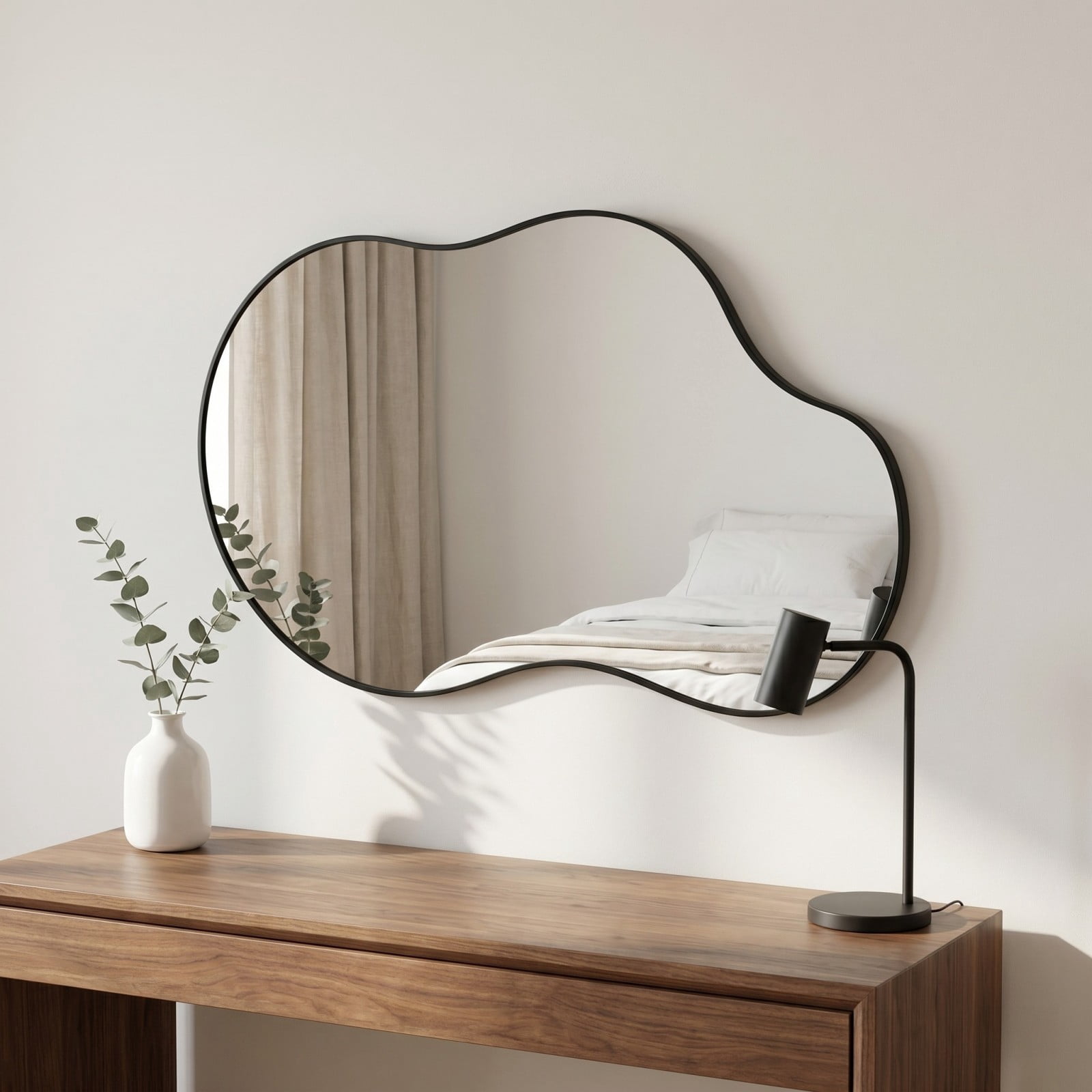 Gleamira 24"x40" Irregular Wall Mirror Asymmetrical Vanity Mirror Wall Decor Mirror, Black
