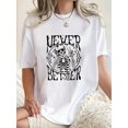 thumbnail image 1 of Women Crewneck Print Short Sleeve T-Shirts Summer Tees Loose Fit Graphic TopsHalloween Skull & Letter Print Short Sleeve Crew Neck T-shirt, Casual Sports Short Sleeve Crew Neck Summer Top, Women's, 1 of 6