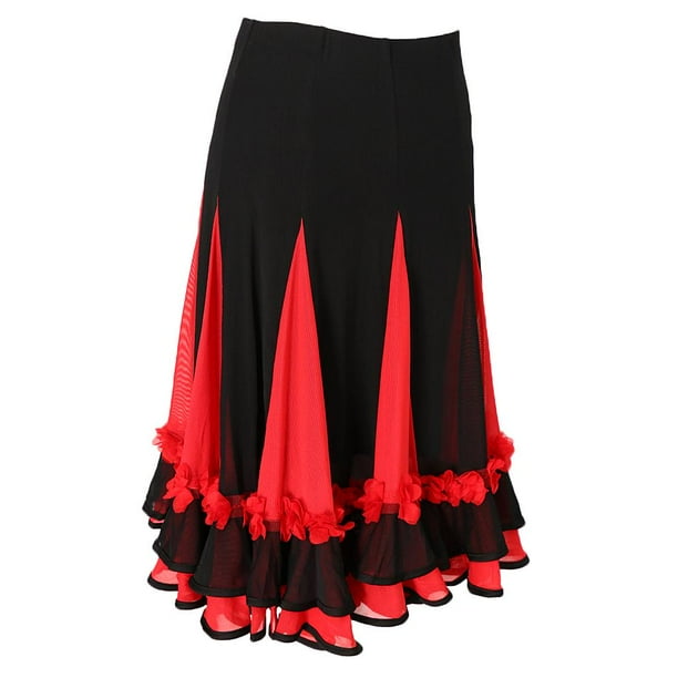 Falda larga de baile de salón para mujer, falda de disfraz de baile rojo
