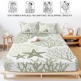 thumbnail image 5 of Twin Sze Fitted Sheet Set - Coastal Sage Green 2 Piece Bedding Sets 16" Deep Pocket Fitted Sheet with 1 Pillowcase, Ocean Coral Starfish Shell Modern Brushed Microfiber Hotel Luxury Bed Sheets, 5 of 9