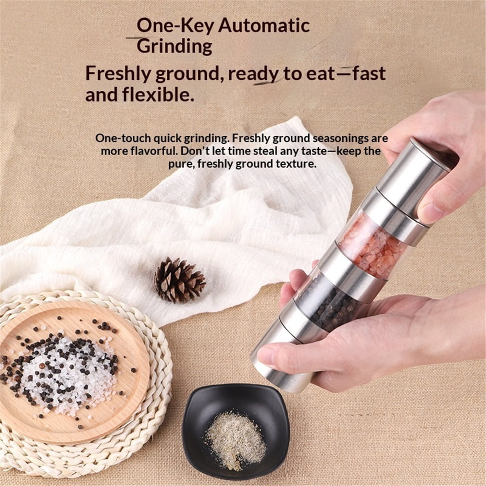 Pure Salt and Pepper Combo Mill - Stainless Steel Salt & Pepper Mill - Handy Salt & Pepper Grinder - Stainless Steel