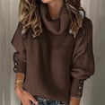 thumbnail image 6 of Tiqkatyck Plu Size Tops for Women, Womens Fashion Solid Color Sweater Top Turtleneck Long Sleeve Buttons Autumn Winter Warm Soft Shirt, Womens Tops Brown XL, 6 of 9