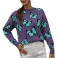 thumbnail image 2 of Pntutb Moda Mujer Mangas Largas Cuello Redondo Estampado De Mariposa Tops Sueltos Blusa Suéter De Punto Pntutb Pntutb-2479, 2 of 6