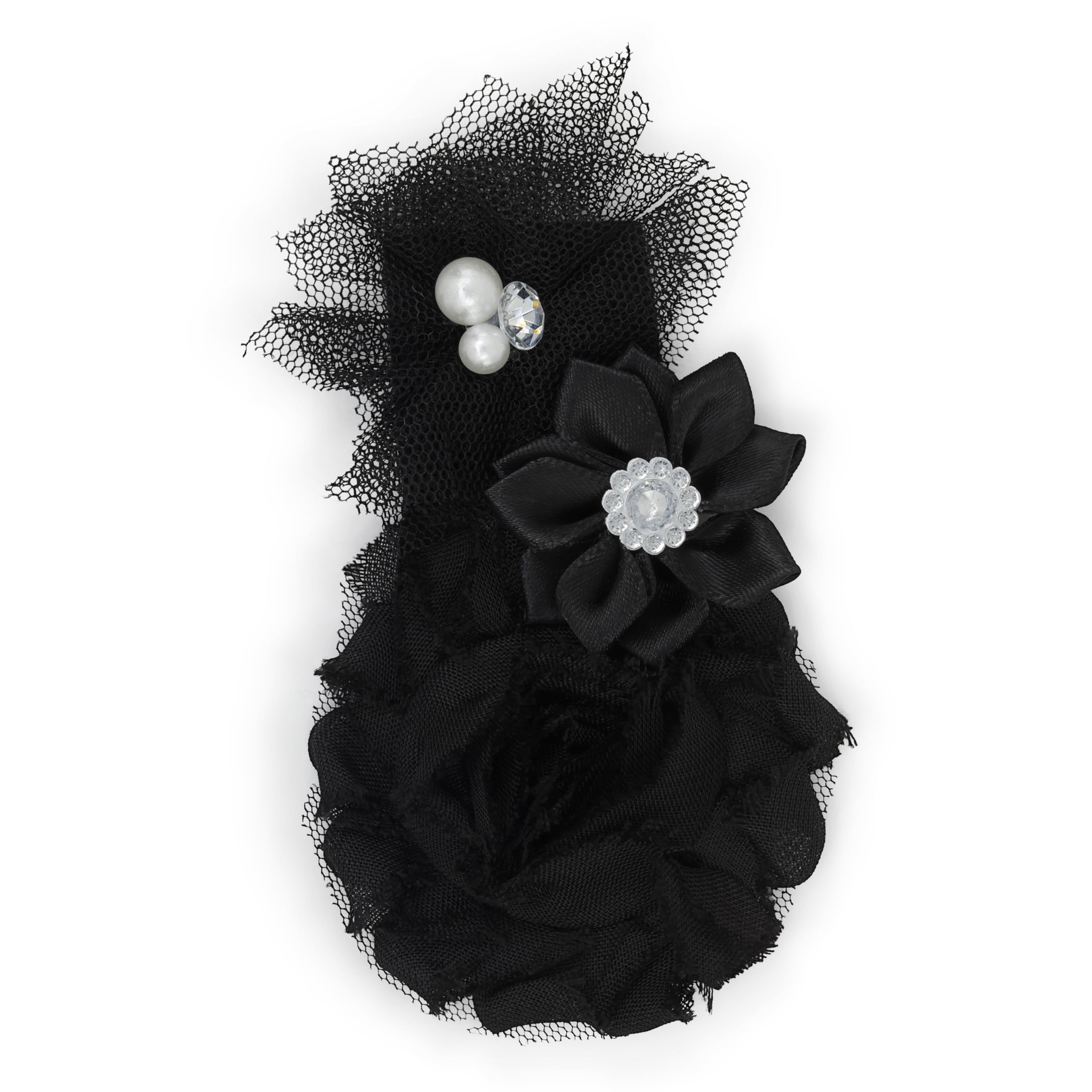 Hello Hobby Accessory Satin Flower with Tulle in Black, 1 Piece