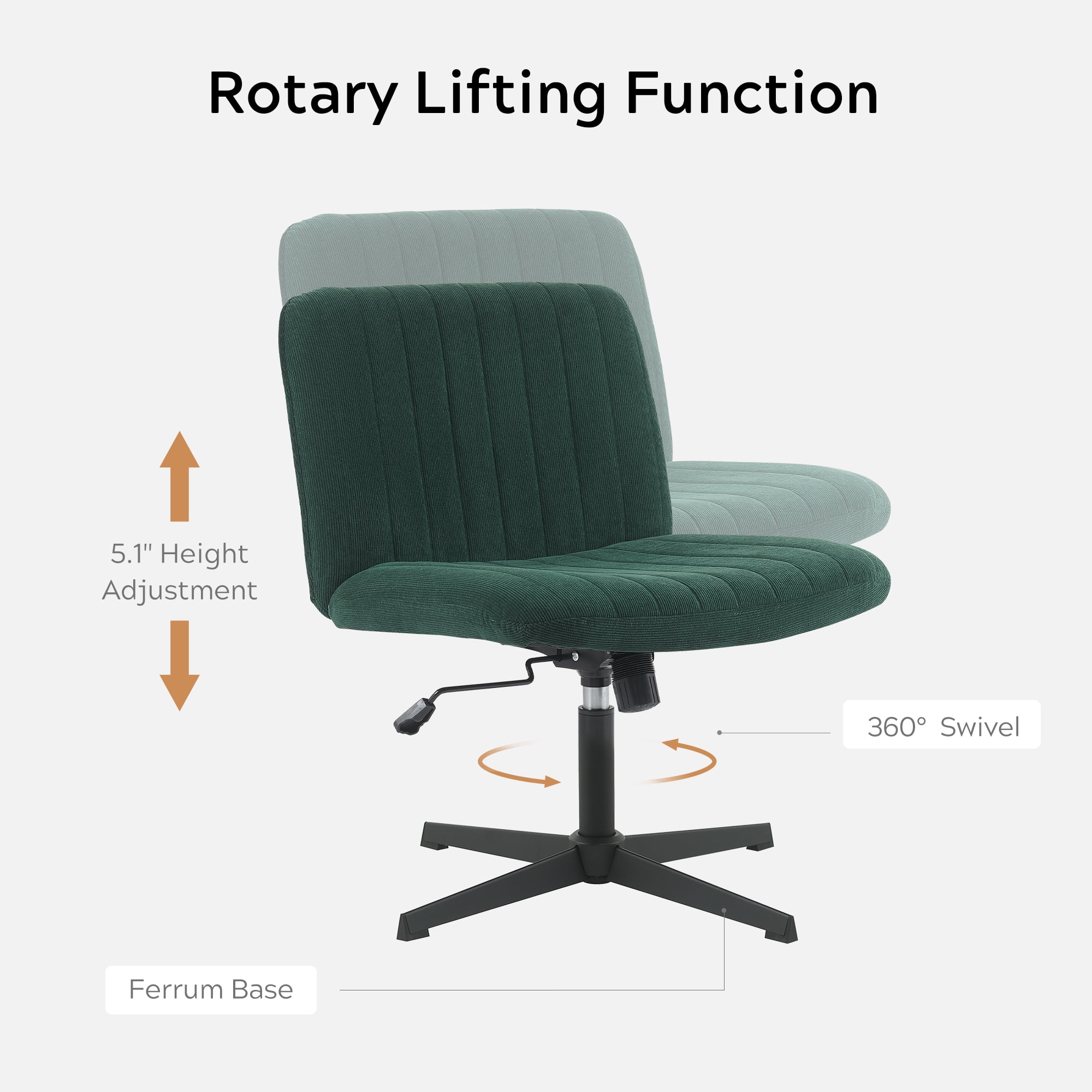 EYYTHUNG Armless Velvet Mid-Back Office Chair, Adjustable Seat and Cushion, Dark Green (Set of 1)