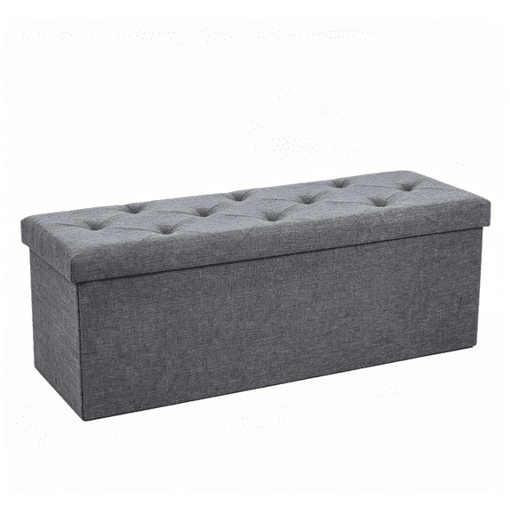 30 Inch Folding Storage Ottoman Bench, Foldable Foot Rest Stool with Hidden Storage, Gray Storage Ottoman Chest