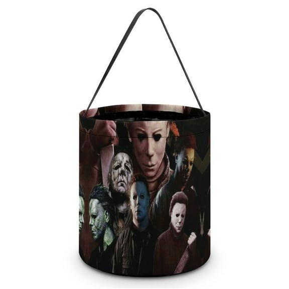 Michael Myers Candy Tote Bags Halloween Trick or Treat Bucket Bag Portable Collapsible Reusable Goody Handbag