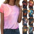 thumbnail image 2 of Yindaity Women's Tshirt Galaxy T Shirts for Women Space Print Side Slit Curved Hem V Neck T-Shirts(Dark Blue,L), 2 of 9