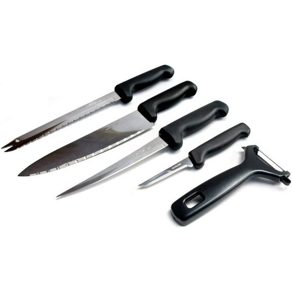 5 Pc Stainless Steel Kitchen Starter Knife Set - Chef Knife, Bread Knife, Filet Knife, Paring Knife and Free Peeler