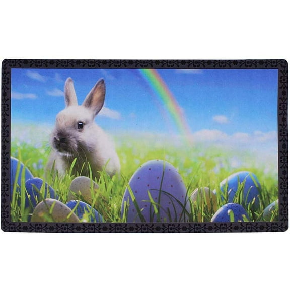 Morning View Rubber Welcome Mat Easter Bunny Doormat Entryway Doormat Spring Mat Decorative Mat Door Mat Indoor Entrance Non Slip Mat Low Profile Doormat High Traffic Rug Patio Mat 29×17 Inch(Bunny)