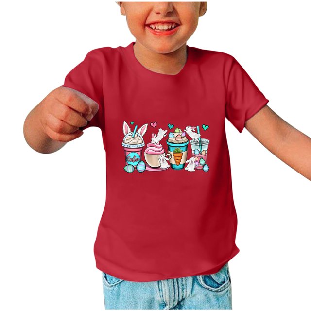 EGNMCR Blouses & Chemises à Manches Courtes Col Rond pour Tout-Petits Garçons Filles Mode Mignon Col Rond Imprimé Haut à Manches Courtes Blouse Fille