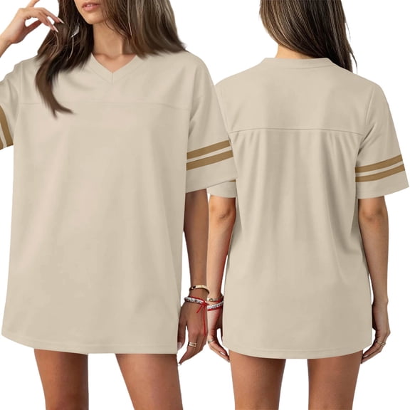 longantii Jersey Shirts for Women Y2k Solid Color Football Jerseys Oversized Short Sleeve V Neck Athletic T-Shirts Casual Loose Streetwear Summer Tops Practice Sports Uniforms Khaki M
