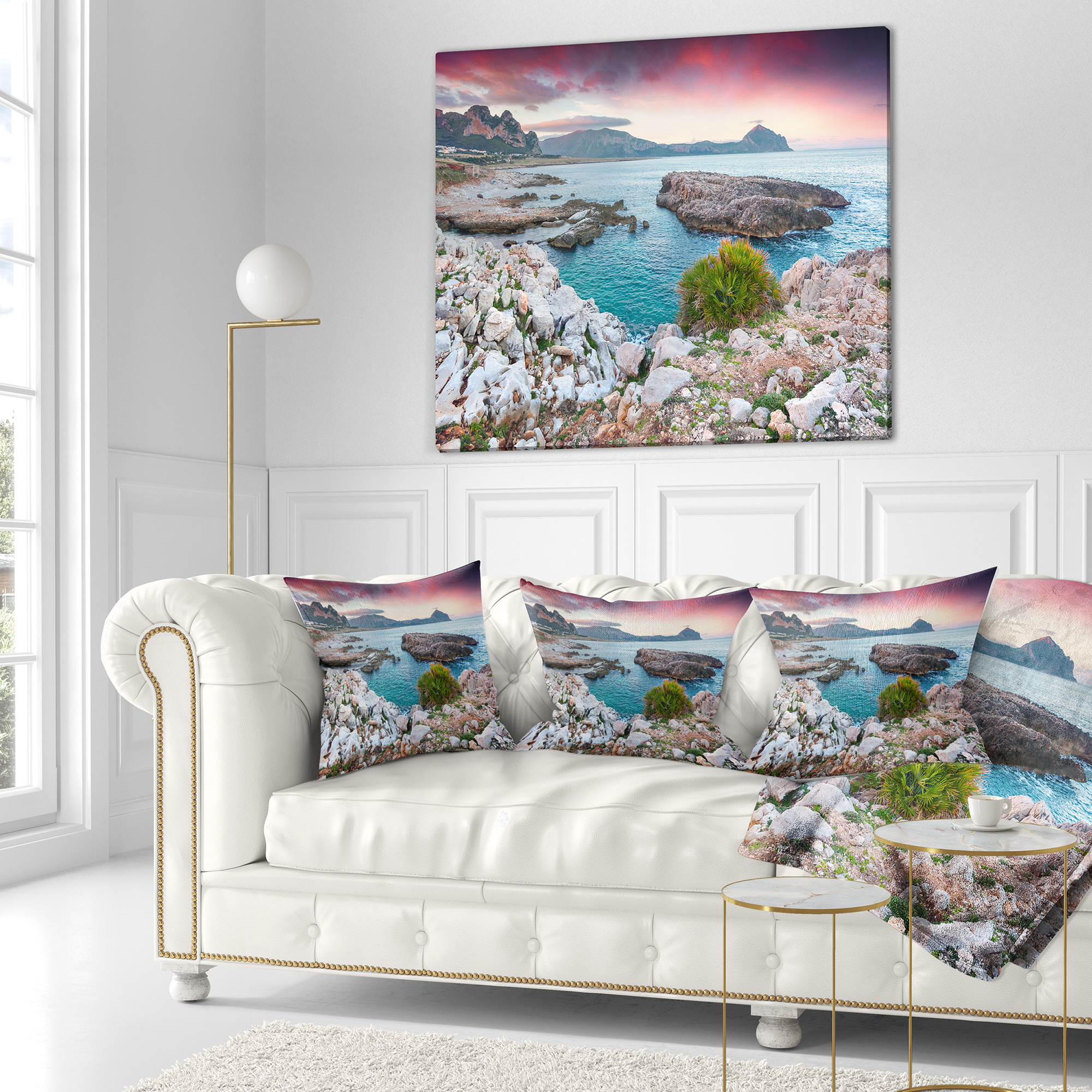 Designart Nature Reserve Monte Cofano - Landscape Printed Throw Pillow - 16x16