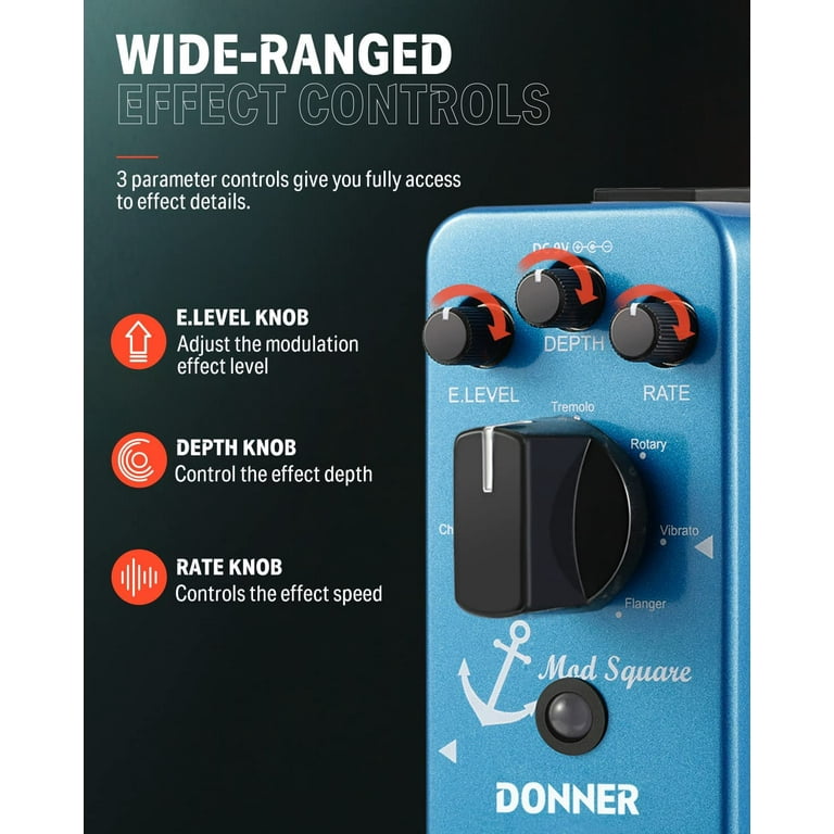 Donner Mod Square Guitar Effect Pedal, 7 Modulation Modes