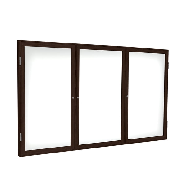 PN34872M-M1 Ghent 3 Door Enclosed Porcelain Magnetic Whiteboard with Walnut Wood Frame Wall Mounted Markerboard, 4'H x 6'W