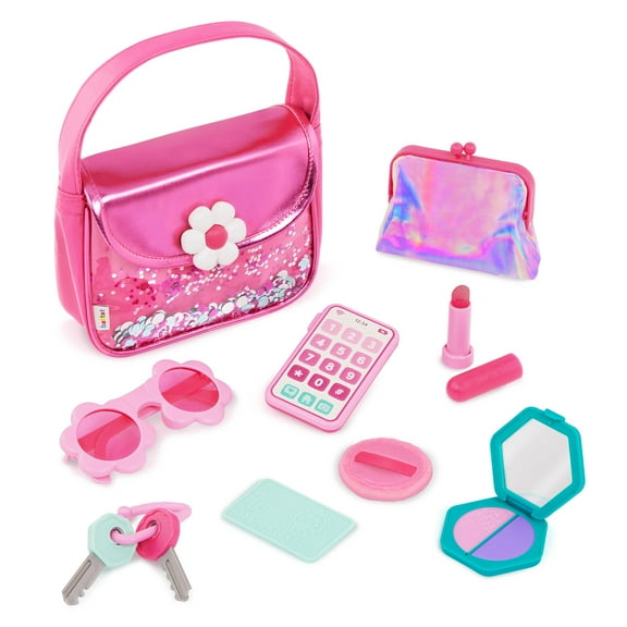 Battat Sparkle Time Pink Purse Set with Phone Keys Card Makeup, Toddler and Preschool Toys