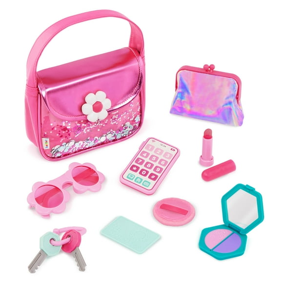 Sparkle Time Pink Purse Set with Phone Keys Card Makeup, Toddler and Preschool Toys by Battat