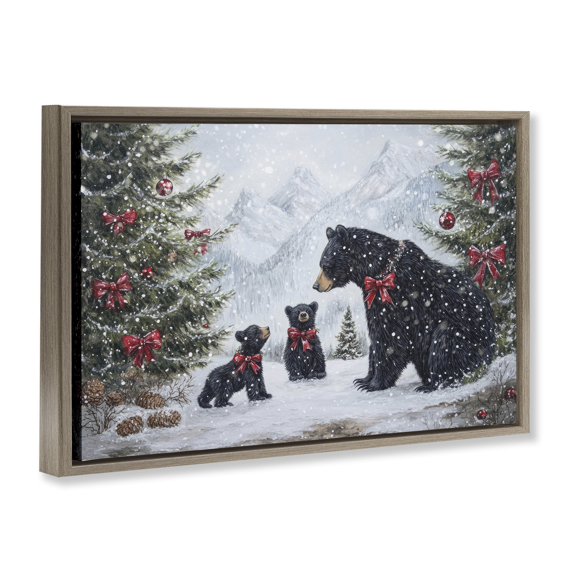 Stupell Industries Christmas Black Bears Brown Framed Floater Canvas Wall Art, design by Tina LeCour