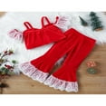 thumbnail image 3 of Toddler Girls Autumn 2Pcs Outfit Sets Short Sleeve Off Shoulder Tops + Red Flared Pants, 3 of 9